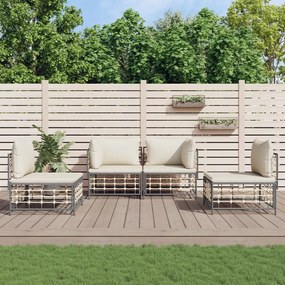 4 részes antracitszürke polyrattan kerti ülőgarnitúra párnákkal