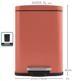 Terrakotta színű acél pedálos szemetes 5 l Akira – Spirella