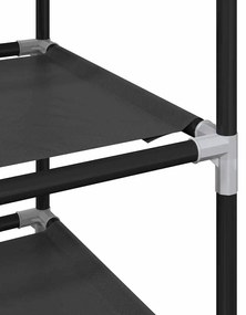 fekete nem szőtt szövetből cipőállvány 10 szintes 44x28x180 cm