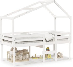 vidaXL fehér tömör fenyőfa magasított ágy tetővel 75 x 190 cm
