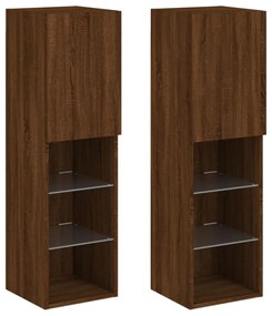 2 db barna tölgy színű TV-szekrény LED-ekkel 30,5 x 30 x 102 cm