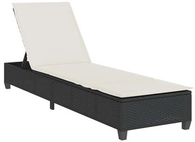 Fekete polyrattan napozóágy párnákkal 55x200x25,5 cm