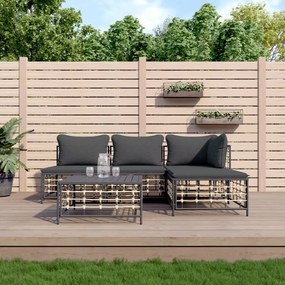 5 részes antracitszürke polyrattan kerti ülőgarnitúra párnákkal