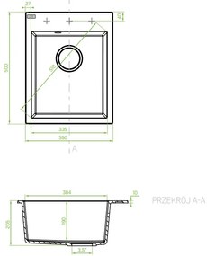 Laveo Monchichi, 1 kamrás gránit mosogató 390x500x205 mm, fekete, LAV-SBO_710Y