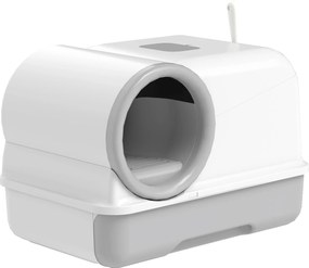 PawHut fedeles macskaalomdoboz füllel és lapáttal, kihúzható fiók, 2 aktívszén szűrő — fehér/szürke, max. 5 kg, 59 x 39,5 x 39,5 cm | Aosom