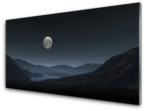 Üvegfotó Éjszakai Hold Tájkép 125x50 cm 2 fogas