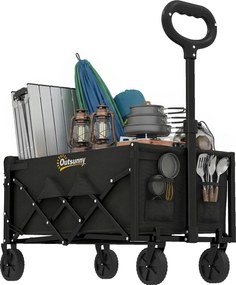 Outsunny 80 L összecsukható kézikocsi teleszkópos fogantyúval, platóval és pohártartókkal — 150 kg teherbírás, fekete | Aosom