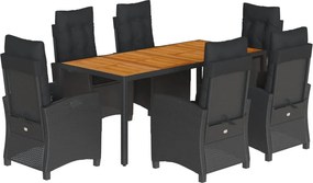 vidaXL 7 részes fekete polyrattan kerti étkezőgarnitúra párnával