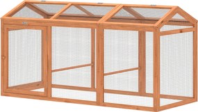 PawHut fa tyúkkifutó 156 x 70,5 x 84 cm, ülőrúddal és dupla ajtóval, fa–fém kerítés, kültéri kifutó 4 tyúknak | Aosom