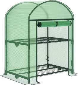 Outsunny Mini Kertiház 2 Fém Polccal és PE Fedéllel, Kompakt Erkély és Terasz Üvegház 69x49x91cm, Zöld | Aosom