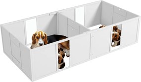 PawHut Kiskutya Szülőbox, Kiskutya Játékkerítés, Kiskutya Kennel Csúszásmentes Padló Védővel, Ajtóval, Fa Szülőbox Kutyák Számára, Játékkerítés Közepe