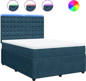 vidaXL kék bársony rugós ágy matraccal 140 x 190 cm