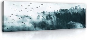Vászonkép 145x45 Köd erdő fák madarak nyugalom misztika természet csend