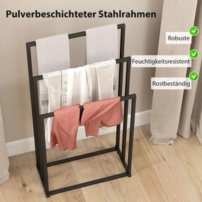 HOMCOM Álló törölközőtartó 3 rúddal, acél törölközőlétra 45 x 21,5 x 85 cm fekete