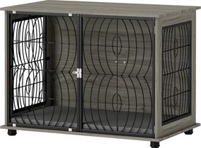 PawHut kutya kennel otthonra, kutyaház, beltéri kisállat ketrec párnával, kutyaház ablakkal, nagy kutyák számára, Szürke, 100 x 60 x 73.5 cm | Aosom