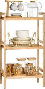 3 polcos bambusz tárolóállvány, állópolc 3 polccal, natúr