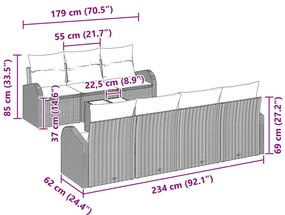 8 Részes Kerti Kanapé Szett Párnákkal Bézs Poli Rattan