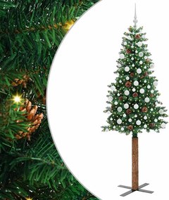 vidaXL Karcsú karácsonyfa 300 LED-del Zöld 210 cm PVC és tömör fenyőfa