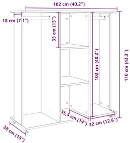 fehér szerelt fa ruhásszekrény kerékkel 102 x 38 x 110 cm