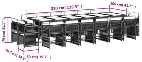 17 részes fekete polyrattan kerti étkezőgarnitúra párnákkal