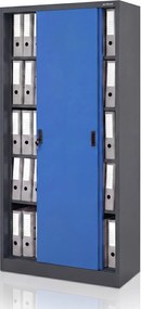 Irodai fém szekrény tolóajtóval antracit-kék: KUBA 900 x 1850 x 400 mm