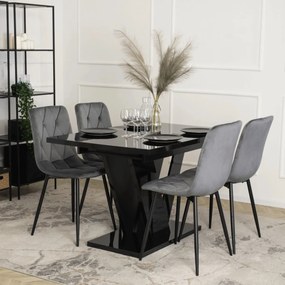 Étkezőgarnitúra 4 db. Székkel. Bővíthető asztal CLARK 120-160 + 4 db. Szürke étkezőszék. ROBIN