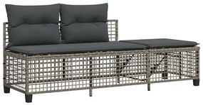 3 részes szürke polyrattan kerti sarokkanapészett párnákkal