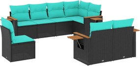 vidaXL 8 részes fekete polyrattan kerti ülőgarnitúra párnával