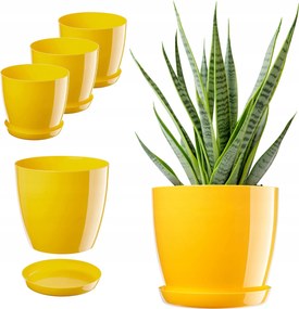 Virágtartó Fedő 23cm Virágágyás Állvánnyal Sárga Műanyag 3db