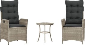 vidaXL 3 részes világosszürke polyrattan bisztrógarnitúra párnákkal