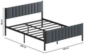 Fém kétszemélyes ágy LUNOR 160 x 200 cm antracit, 200 kg teherbírás