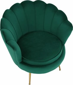Fotel Art-deco stílusban, smaragd Velvet anyag/gold króm-arany, NOBLIN