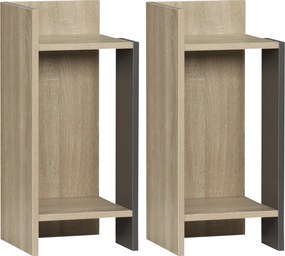 HOMCOM Szürke Modern Éjjeli Szekrény Nyitott Polccal, 2 db Chipboardból Hálószobába és Nappaliba, 27x25x60 cm | Aosom