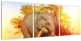 Afrikai állatok képe (órával) (90x30 cm)