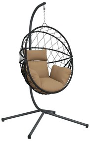 tópszínű rattan és acél függő kagylószék állvánnyal