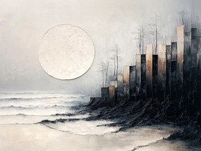Vászonkép Canvas Absztrakt Grafika Város Éjszaka Hold Tenger 100x75