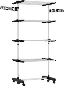 HOMCOM 4 szintes Törölköző Szárító Torony, Összecsukható Szárnyakkal, Kerekekkel, Belső és Külső Használatra, 142 x 55 x 172 cm, Fekete | Aosom