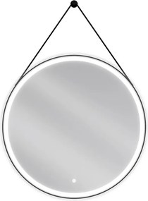 Mexen Reni megvilágított fürdőszobai tükör, kerek, 80 cm, LED 6000K, páramentes, fekete keret - 9812-080-080-611-70