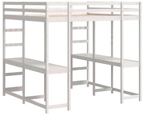 fehér tömör fenyőfa galériaágy asztallal és létrával 200x200 cm