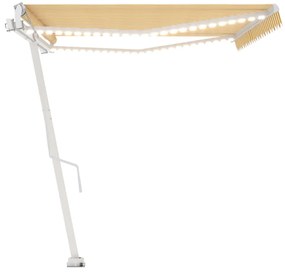 sárga-fehér szélérzékelős és LED-es napellenző 500x300 cm