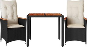vidaXL 3 részes fekete polyrattan bisztrógarnitúra párnával