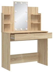 sonoma tölgy színű fésülködőasztal LED-lámpákkal 96x40x142 cm