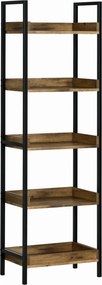 HOMCOM Ipari Stílusú 5-polcos Könyvespolc, Fa és Fém Könyvespolc Otthonra és Irodába, 48x30x155cm, Rusztikus Barna | Aosom