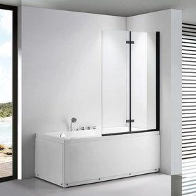 Stuxi Ravenna Black 100x140 összecsukható 2 szárnyú kádparaván 6 mm vastag vízlepergető biztonsági üveggel, fekete elemekkel
