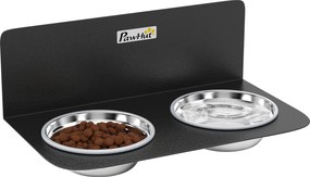 PawHut állítható fali kutyaetető — 2 x 800 ml rozsdamentes tál, fekete | Aosom