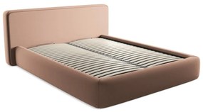 Világos rózsaszín kárpitozott ágyneműtartós franciaágy ágyráccsal 160x200 cm Kiana – Makamii