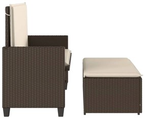 barna polyrattan kerti pad párnákkal és lábtartóval