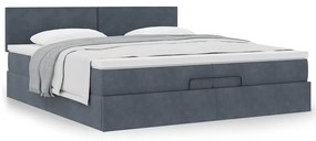 Ottomán ágykeret matraccal sötétszürke 200x200 cm bársony