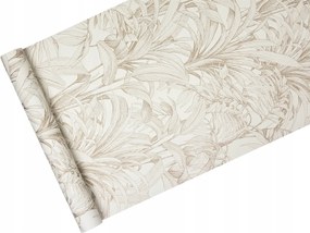 Vinyl tapéta fehér-bézs egzotikus levelekkel