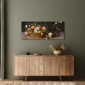 Kép - Jan Brueghel the Elder, Flowers in a Basket and a Vase, reprodukciók (120x50 cm)